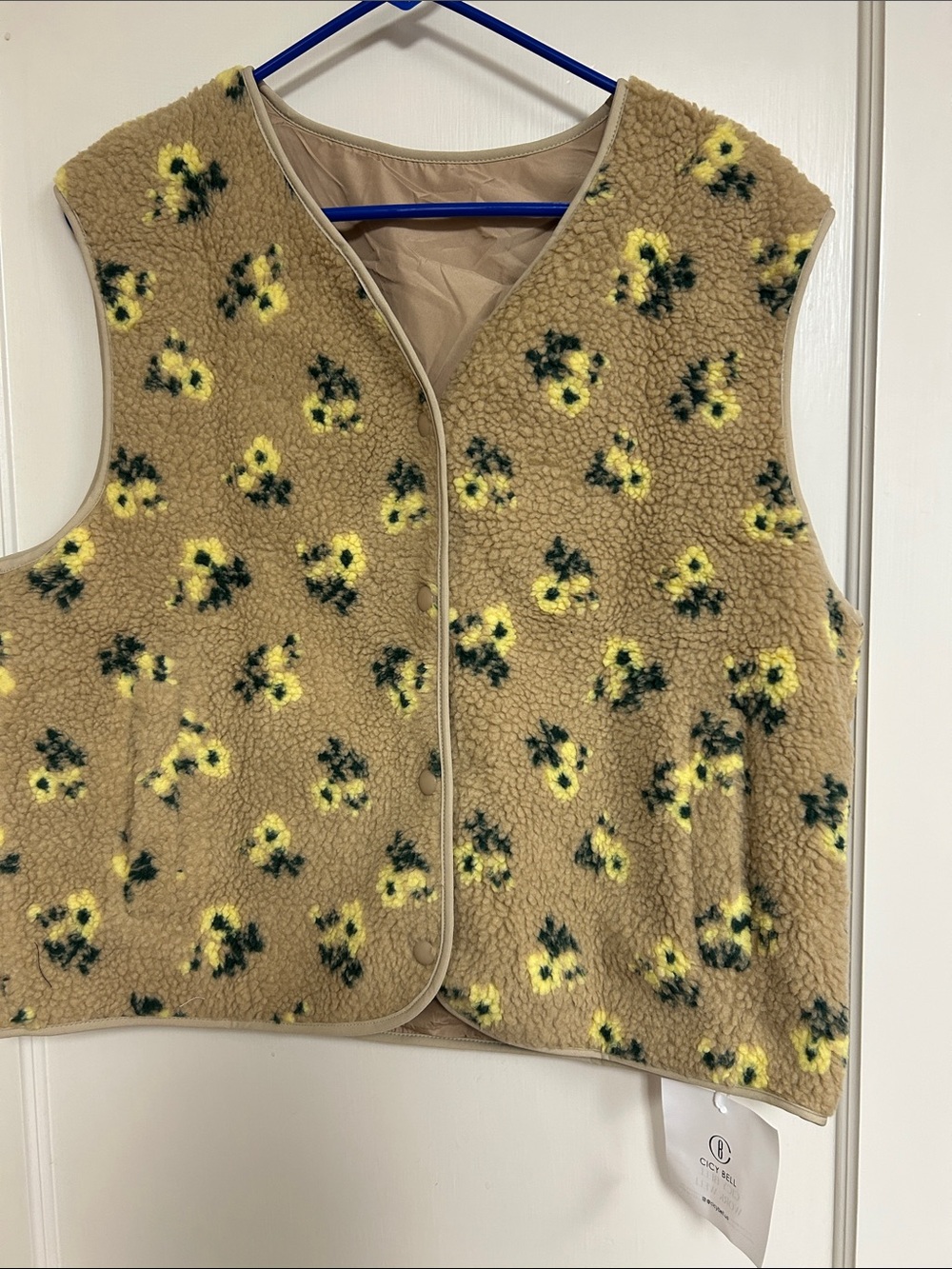 Sherpa Floral Vest - Tan with Yellow Flowers-M-NWT